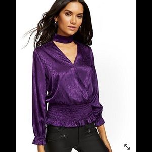 New York & Co Mock Neck Wrap Blouse